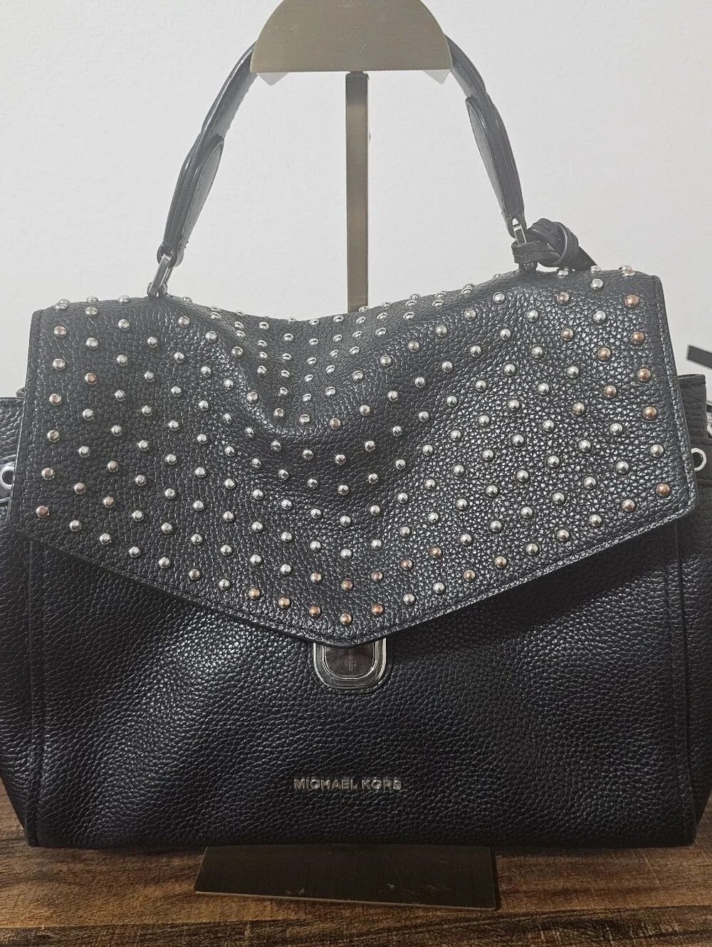 Michael Kors Black Studded Leather Satchel